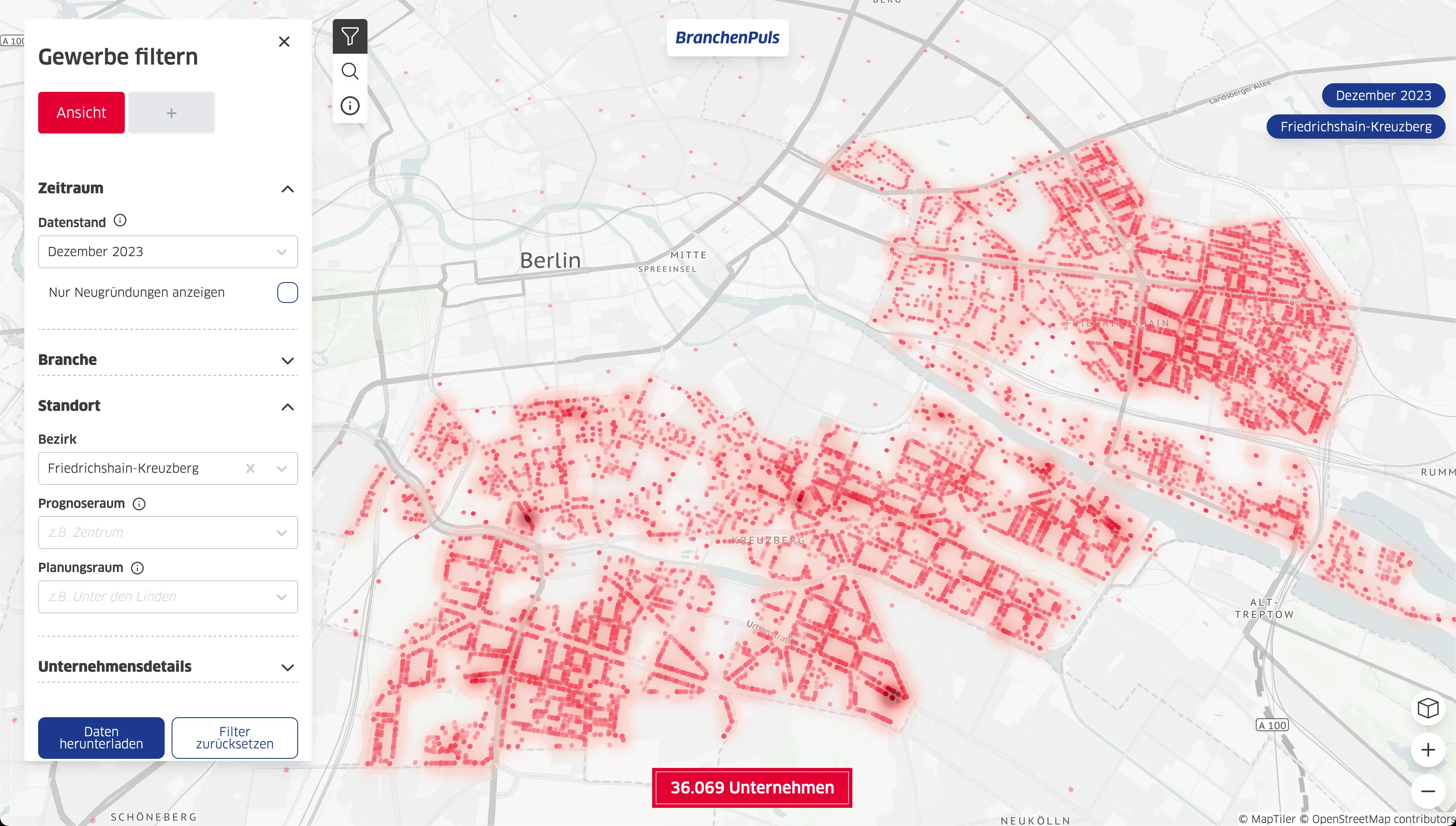 Der Branchenpuls nach dem Bezirk Friedrichshein-Kreuzberg gefiltert.